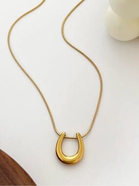 Gold PVD Stainless Steel Horseshoe Pendant Necklace